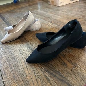 Two pairs of flats- black and beige suede feel.